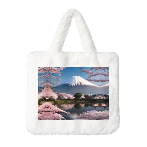 Mt. Fuji im Frühjahr, Plüsch-Handtasche: flauschige Damen-Umhängetasche, Herbst/Winter, Umhängetasche, Münzbeutel Mt. Fuji im Frühjahr, Plüsch-Handtasche: flauschige Damen-Umhängetasche, Herbst/Winter, Umhängetasche, Münzbeutel von LiuMng