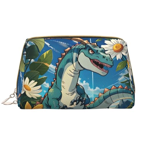 Niedliche Dinosaurier-Make-up-Tasche für Damen, großes Fassungsvermögen, Reise-Kosmetiktasche, PU-Leder, Reißverschluss, tragbar, weit geöffnet, Organizer von LiuMng