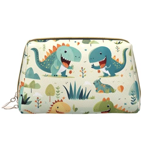 Niedliche kleine Baby-Dinosaurier-Make-up-Tasche für Damen, großes Fassungsvermögen, Reise-Kosmetiktasche, PU-Leder, Reißverschluss, tragbar, weit offen, weiß, Einheitsgröße Niedliche kleine Baby-Dinosaurier-Make-up-Tasche für Damen, großes Fassungsvermögen, Reise-Kosmetiktasche, PU-Leder, Reißverschluss, tragbar, weit offen, weiß, Einheitsgröße von LiuMng