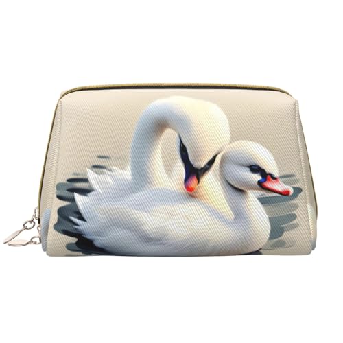 Niedlicher kleiner Schwan Make-up-Tasche für Damen, großes Fassungsvermögen, Reise-Kosmetiktasche, PU-Leder, Reißverschluss, tragbar, weit offen, weiß, Einheitsgröße Niedlicher kleiner Schwan Make-up-Tasche für Damen, großes Fassungsvermögen, Reise-Kosmetiktasche, PU-Leder, Reißverschluss, tragbar, weit offen, weiß, Einheitsgröße von LiuMng