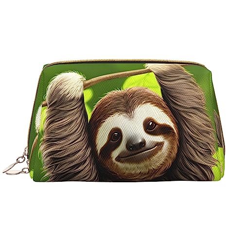 Niedliches Faultier-Make-up-Tasche für Damen, großes Fassungsvermögen, Reise-Kosmetiktasche, PU-Leder, Reißverschluss, tragbar, weit offen, weiß, Einheitsgröße Niedliches Faultier-Make-up-Tasche für Damen, großes Fassungsvermögen, Reise-Kosmetiktasche, PU-Leder, Reißverschluss, tragbar, weit offen, weiß, Einheitsgröße von LiuMng