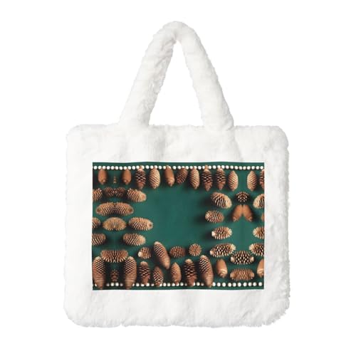 Pine Cone Border Plüsch Handtasche: Damen Flauschige Schultertasche - Herbst/Winter Tote Crossbody Bag Münztasche Geldbörse Pine Cone Border Plüsch Handtasche: Damen Flauschige Schultertasche - Herbst/Winter Tote Crossbody Bag Münztasche Geldbörse von LiuMng