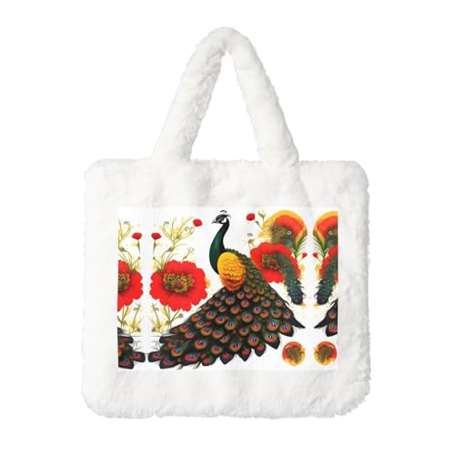 Plüsch-Handtasche mit Pfauenrot-Blume: flauschige Damen-Umhängetasche, Herbst/Winter, Umhängetasche, Münztasche Plüsch-Handtasche mit Pfauenrot-Blume: flauschige Damen-Umhängetasche, Herbst/Winter, Umhängetasche, Münztasche von LiuMng