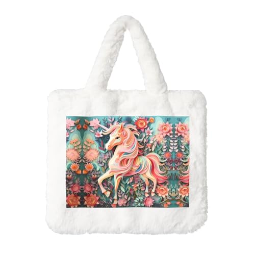 Rosa Papierschnitt Einhorn Plüsch Handtasche: Damen Flauschige Schultertasche - Herbst / Winter Tote Crossbody Tasche Münztasche Geldbörse Rosa Papierschnitt Einhorn Plüsch Handtasche: Damen Flauschige Schultertasche - Herbst / Winter Tote Crossbody Tasche Münztasche Geldbörse von LiuMng