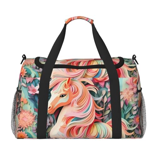 Rosafarbene Papierschnitt-Einhorn-Druck, große Handreisetasche, wasserdichte Tragetasche für Damen, Seesack, Sport, Fitnessstudio für Herren Rosafarbene Papierschnitt-Einhorn-Druck, große Handreisetasche, wasserdichte Tragetasche für Damen, Seesack, Sport, Fitnessstudio für Herren von LiuMng