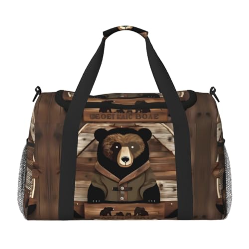 Rustikale Lodge-Bär-Druck, große Handreisetasche, wasserdichte Tragetasche für Damen, Seesack, Sport, Fitnessstudio für Herren von LiuMng