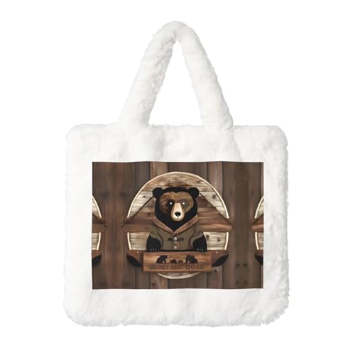 Rustikale Lodge Bear Plüsch-Handtasche: flauschige Damen-Umhängetasche, Herbst/Winter, Umhängetasche, Münztasche, Geldbörse Rustikale Lodge Bear Plüsch-Handtasche: flauschige Damen-Umhängetasche, Herbst/Winter, Umhängetasche, Münztasche, Geldbörse von LiuMng
