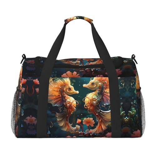 Schöne Seepferdchen-Paar-Druck, große Handtasche, wasserdichte Tragetasche für Damen, Seesack, Sport, Fitnessstudio für Herren von LiuMng