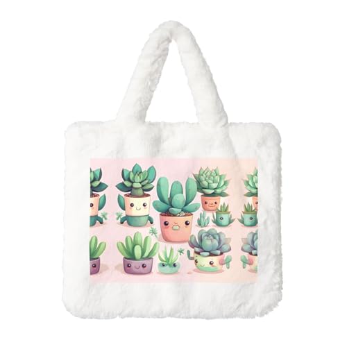 Schöne Sukkulenten Plüsch-Handtasche: flauschige Damen-Schultertasche – Herbst/Winter Tote Crossbody Tasche, Münztasche Geldbörse von LiuMng