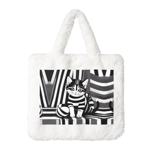 Schwarz-weiß gestreifte Kätzchen-Plüsch-Handtasche: flauschige Damen-Umhängetasche, Herbst/Winter, Umhängetasche, Münztasche, Geldbörse Schwarz-weiß gestreifte Kätzchen-Plüsch-Handtasche: flauschige Damen-Umhängetasche, Herbst/Winter, Umhängetasche, Münztasche, Geldbörse von LiuMng