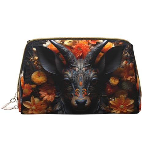 Schwarze Antilope mit Blumen, Make-up-Tasche für Damen, großes Fassungsvermögen, Reise-Kosmetiktasche, PU-Leder, Reißverschluss, tragbar, weit offen, weiß, Einheitsgröße Schwarze Antilope mit Blumen, Make-up-Tasche für Damen, großes Fassungsvermögen, Reise-Kosmetiktasche, PU-Leder, Reißverschluss, tragbar, weit offen, weiß, Einheitsgröße von LiuMng