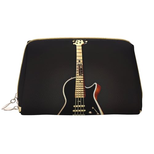 Schwarze Gitarren-Make-up-Tasche für Damen, großes Fassungsvermögen, Reise-Kosmetiktasche, PU-Leder, Reißverschluss, tragbar, weit geöffneter Organizer von LiuMng