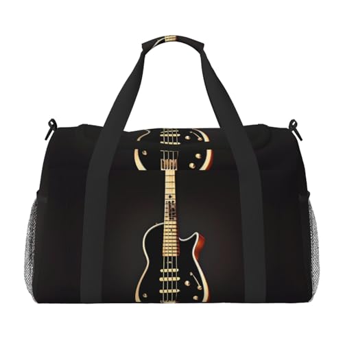 Schwarze Reisetasche mit Gitarren-Druck, wasserdicht, für Damen, Sporttasche, Fitnessstudio, für Herren von LiuMng