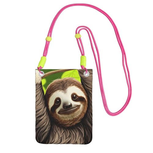 Schwarze Umhängetasche mit niedlichem Faultier-Druck, kleine Umhängetasche, zum Einkaufen und Spazierengehen, Fuchusia, Einheitsgröße von LiuMng