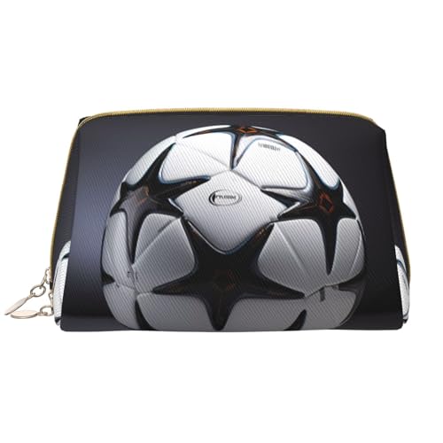 Schwarze und weiße Fußball-Make-up-Tasche für Damen, großes Fassungsvermögen, Reise-Kosmetiktasche, PU-Leder, Reißverschluss, tragbar, weit offen, weiß, Einheitsgröße Schwarze und weiße Fußball-Make-up-Tasche für Damen, großes Fassungsvermögen, Reise-Kosmetiktasche, PU-Leder, Reißverschluss, tragbar, weit offen, weiß, Einheitsgröße von LiuMng