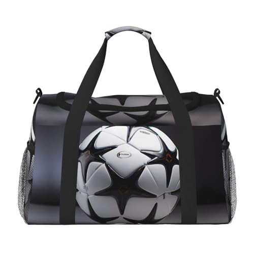 Schwarze und weiße Reisetasche mit Fußball-Druck, wasserdichte Tragetasche für Damen, Seesack, Sport, Fitnessstudio für Herren Schwarze und weiße Reisetasche mit Fußball-Druck, wasserdichte Tragetasche für Damen, Seesack, Sport, Fitnessstudio für Herren von LiuMng