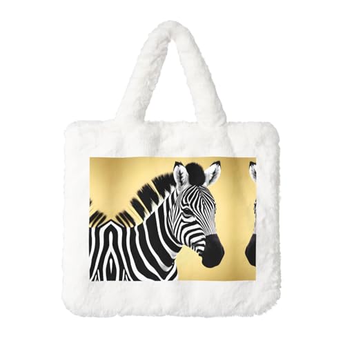 Schwarze und weiße Zebra-Plüsch-Handtasche: flauschige Damen-Umhängetasche, Herbst/Winter, Umhängetasche, Münztasche, Geldbörse von LiuMng