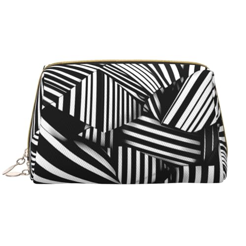 Schwarze und weiße geometrische Linien, Make-up-Tasche für Damen, großes Fassungsvermögen, Reise-Kosmetiktasche, PU-Leder, mit Reißverschluss, tragbar, weit geöffneter Organizer Schwarze und weiße geometrische Linien, Make-up-Tasche für Damen, großes Fassungsvermögen, Reise-Kosmetiktasche, PU-Leder, mit Reißverschluss, tragbar, weit geöffneter Organizer von LiuMng