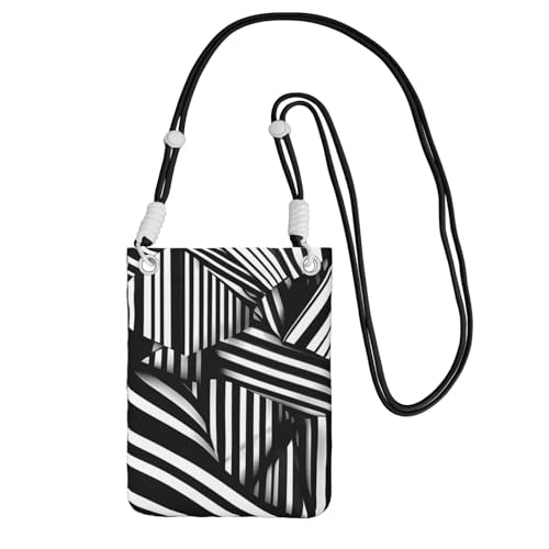 Schwarze und weiße geometrische Linien, kleine Umhängetasche, Handytasche, niedlich, tragen Sie eine Handytasche diagonal, zum Einkaufen, Spazierengehen, Schwarz, Einheitsgröße, Tragen Sie eine von LiuMng