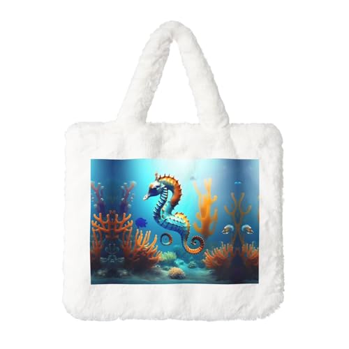 Seabed Coral Seepferdchen Plüsch Handtasche: Damen Flauschige Schultertasche - Herbst/Winter Tote Crossbody Bag Münztasche Geldbörse Seabed Coral Seepferdchen Plüsch Handtasche: Damen Flauschige Schultertasche - Herbst/Winter Tote Crossbody Bag Münztasche Geldbörse von LiuMng