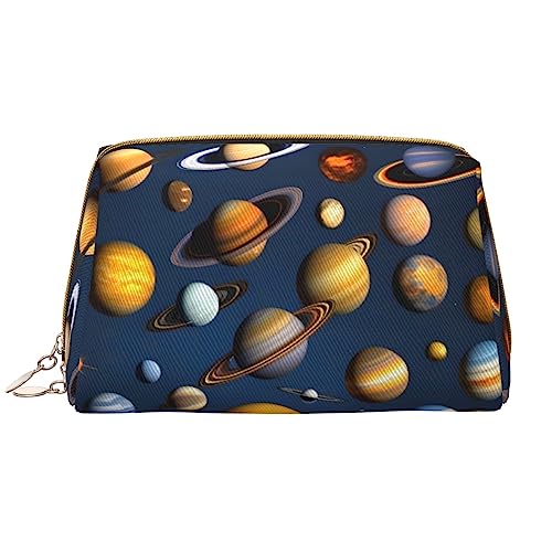 Sonnensystem Planeten Make-up-Tasche für Damen, großes Fassungsvermögen, Reise-Kosmetiktasche, PU-Leder, Reißverschluss, tragbar, weit offener Organizer von LiuMng
