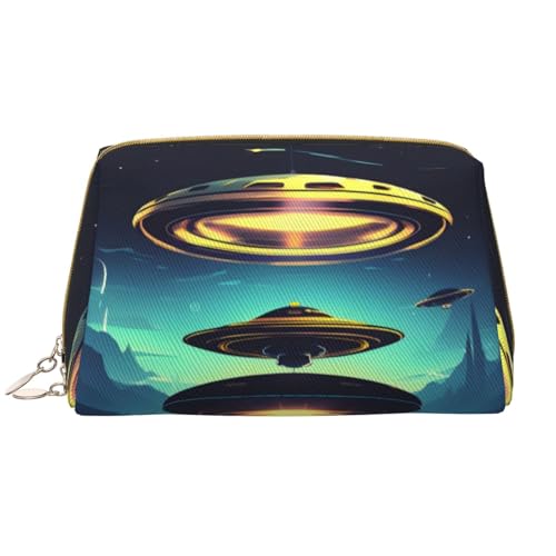 Spacecraft Make-up-Tasche für Damen, großes Fassungsvermögen, Reise-Kosmetiktasche, PU-Leder, mit Reißverschluss, tragbar, weit geöffneter Organizer von LiuMng