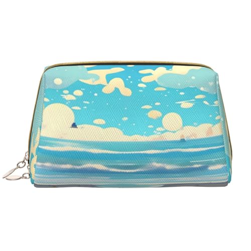 Strand-Cartoon-Make-up-Tasche für Damen, großes Fassungsvermögen, Reise-Kosmetiktasche, PU-Leder, Reißverschluss, tragbar, weit geöffneter Organizer von LiuMng