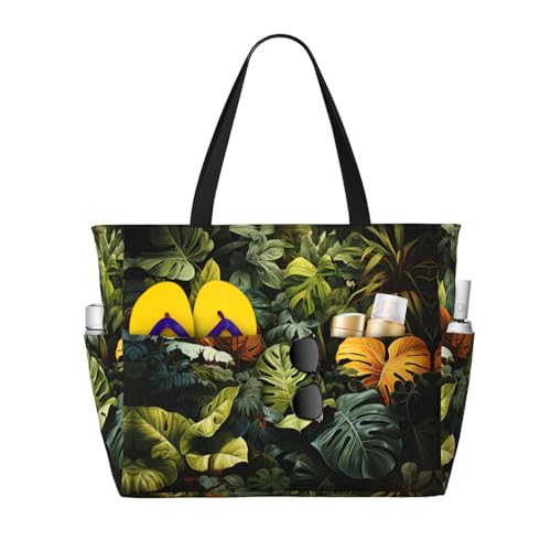 Strandtasche mit großem Fassungsvermögen, bedruckt, wasserdicht, tropischer Regenwald, Palmenblätter, Tragetasche mit mehreren Taschen für Urlaub, Fitnessstudio, Damen Strandtasche mit großem Fassungsvermögen, bedruckt, wasserdicht, tropischer Regenwald, Palmenblätter, Tragetasche mit mehreren Taschen für Urlaub, Fitnessstudio, Damen von LiuMng