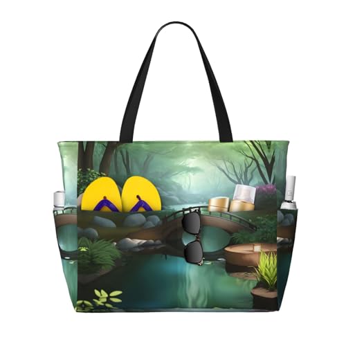 Strandtasche mit großem Fassungsvermögen, bedruckt, wasserdichte Reisetasche, kleine Brücke im Osten, Tragetasche mit mehreren Taschen für Urlaub, Fitnessstudio, Damen Strandtasche mit großem Fassungsvermögen, bedruckt, wasserdichte Reisetasche, kleine Brücke im Osten, Tragetasche mit mehreren Taschen für Urlaub, Fitnessstudio, Damen von LiuMng