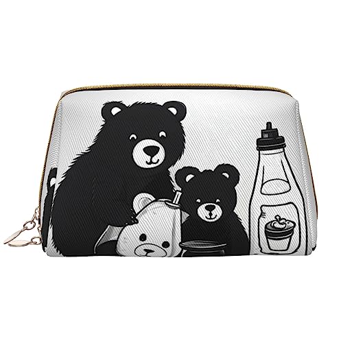 Süßer Milchflaschen-Bär-Make-up-Tasche für Damen, großes Fassungsvermögen, Reise-Kosmetiktasche, PU-Leder, mit Reißverschluss, tragbar, weit geöffneter Organizer von LiuMng