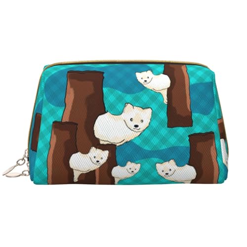 Süßer kleiner Waschbär-Make-up-Tasche für Damen, großes Fassungsvermögen, Reise-Kosmetiktasche, PU-Leder, Reißverschluss, tragbar, weit offen, weiß, Einheitsgröße von LiuMng