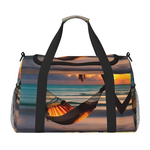 Sunset Beach Hängematte Print Large Hand Travel Bag Wasserdichte Tote Handtasche für Frauen Duffel Bag Sport Gym für Herren von LiuMng