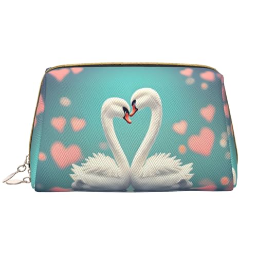The Swan in love Make-up-Tasche für Damen, großes Fassungsvermögen, Reise-Kosmetiktasche, PU-Leder, Reißverschluss, tragbar, weit geöffneter Organizer von LiuMng