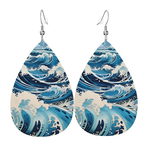 Ukiyo-e Leder-Tropfen-Ohrringe für Damen, Wellen-Druck, leicht, Modeschmuck, Geschenk Ukiyo-e Leder-Tropfen-Ohrringe für Damen, Wellen-Druck, leicht, Modeschmuck, Geschenk von LiuMng