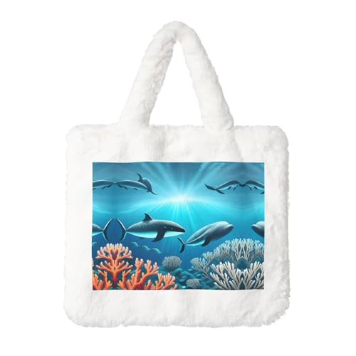 Wale unter dem Meer Plüsch Handtasche: Damen Flauschige Schultertasche - Herbst/Winter Tote Crossbody Tasche Münztasche Geldbörse Wale unter dem Meer Plüsch Handtasche: Damen Flauschige Schultertasche - Herbst/Winter Tote Crossbody Tasche Münztasche Geldbörse von LiuMng