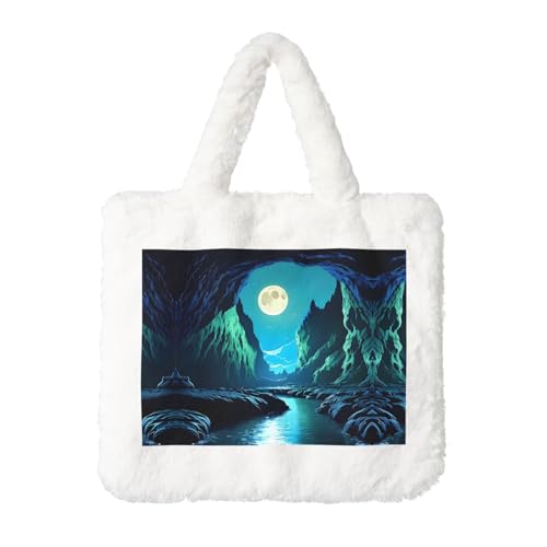 Water Moon Cave Plüsch Handtasche: Damen Flauschige Schultertasche - Herbst/Winter Tote Crossbody Bag Münztasche Geldbörse Water Moon Cave Plüsch Handtasche: Damen Flauschige Schultertasche - Herbst/Winter Tote Crossbody Bag Münztasche Geldbörse von LiuMng
