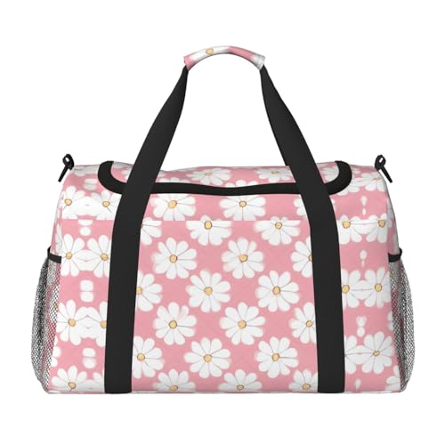 Weiße Chrysanthemen-Texturdiagramm-Druck, große Handreisetasche, wasserdichte Tragetasche für Damen, Seesack, Sport, Fitnessstudio für Herren von LiuMng