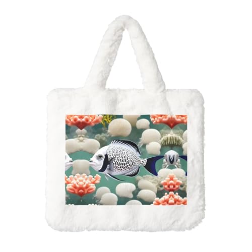 Weiße tropische Fisch-Plüsch-Handtasche: flauschige Damen-Umhängetasche, Herbst/Winter, Umhängetasche, Münztasche, Geldbörse Weiße tropische Fisch-Plüsch-Handtasche: flauschige Damen-Umhängetasche, Herbst/Winter, Umhängetasche, Münztasche, Geldbörse von LiuMng