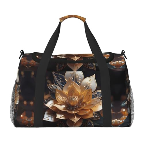 Weiße zarte Lotusblumen-Druck, große Handtasche, wasserdichte Tragetasche für Damen, Seesack, Sport, Fitnessstudio für Herren von LiuMng