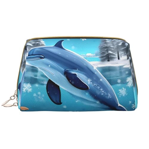 Winter the Delphin Make-up-Tasche für Damen, großes Fassungsvermögen, Reise-Kosmetiktasche, PU-Leder, Reißverschluss, tragbar, weit geöffnet, Organizer Winter the Delphin Make-up-Tasche für Damen, großes Fassungsvermögen, Reise-Kosmetiktasche, PU-Leder, Reißverschluss, tragbar, weit geöffnet, Organizer von LiuMng