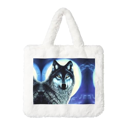 Wolf Under Moon Plüsch-Handtasche: flauschige Damen-Umhängetasche, Herbst/Winter, Umhängetasche, Münztasche, Geldbörse Wolf Under Moon Plüsch-Handtasche: flauschige Damen-Umhängetasche, Herbst/Winter, Umhängetasche, Münztasche, Geldbörse von LiuMng