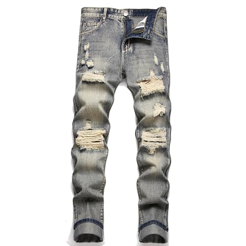 Liuhond Herren-Jeans, gerader Schnitt, gerader Schnitt, gewaschene Denim-Jeans, 3387 Retro Blue, 46 von Liuhond