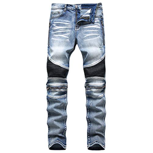 Liuhond Skinny Slim Fashion Herren Ripped Straight Löcher Hip Hop Biker Stretchy Jeans - Blau - 38W / 33L von Liuhond