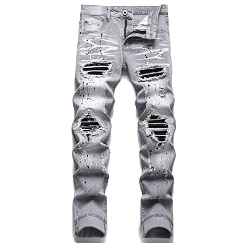 Liuhond Skinny Slim Fashion Herren zerrissene gerade Löcher Hip Hop Biker Stretchy Jeans, 6620 Grau, 52 von Liuhond