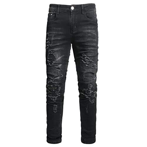 Liuhond Skinny Slim Fashion Herren zerrissene gerade Löcher Hip Hop Biker Stretchy Jeans, 8800 Schwarz, 46 von Liuhond