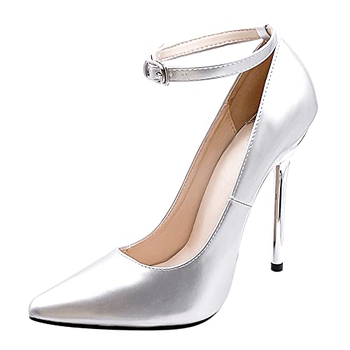 Liujiami Damen Spitze Stilettos Schuhe - Damen Pumps High Heel 13cm Sandalen Klassische Abendschuhe Hochzeit Party Kleiderschuhe Silber,44 EU von Liujiami