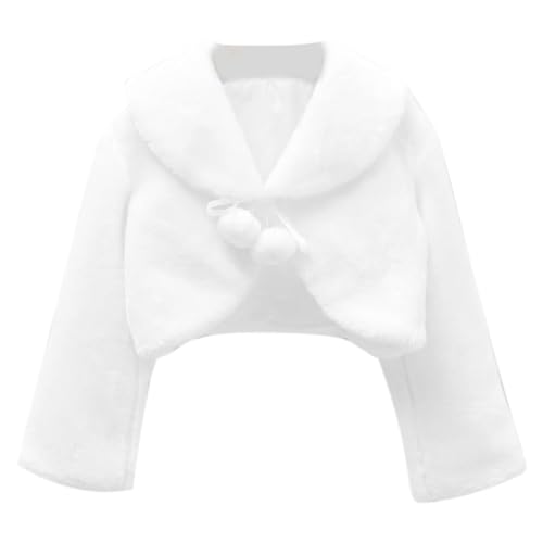 Liujiami Lange Ärmel Hochzeit Strickjacke Mädchen Kunstpelz Shrugs Winter Wärmere Jacke Kurz Strickjacken-Kleid Überwürfe Kinder Brautjungfer Party Süßer Mantel, Weiß 3-4 Jahre von Liujiami