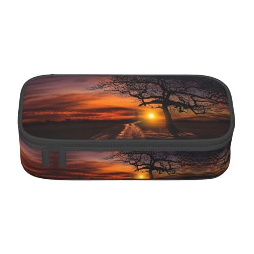 Liulannq Federmäppchen mit großem Fach für Schreibwaren, Motiv: Baum bei goldenem Sonnenuntergang von Liulannq
