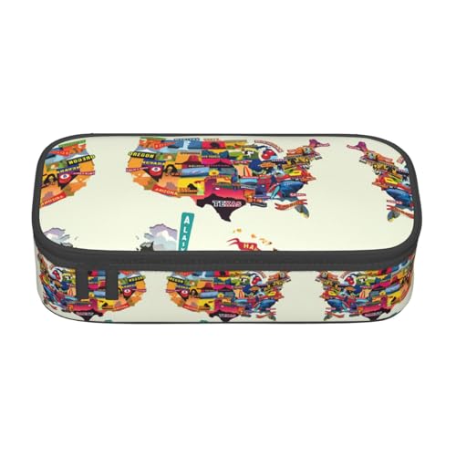 Liulannq Us Map Federmäppchen mit großem Fassungsvermögen, Motiv: Meeresküste von Liulannq