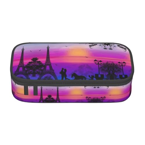 Liulannq Valentine Paris Eiffelturm Romantische Pärchen Kutsche Sonnenuntergang Großes Fach Schreibwaren Stiftetasche von Liulannq